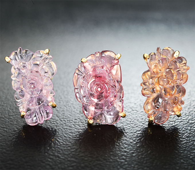 Золото Пусеты с резными турмалинами 5,76 карата