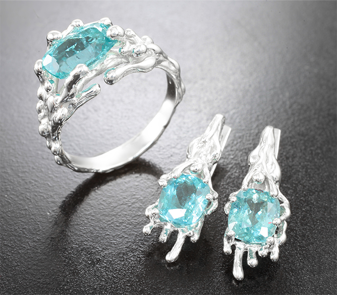 Серебро 925 Комплект с «неоновыми» апатитами 7,47 карата