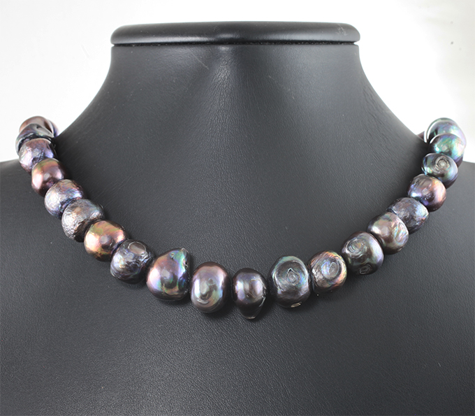 Серебро 925 Колье с цветным жемчугом барокко 517,15 карата