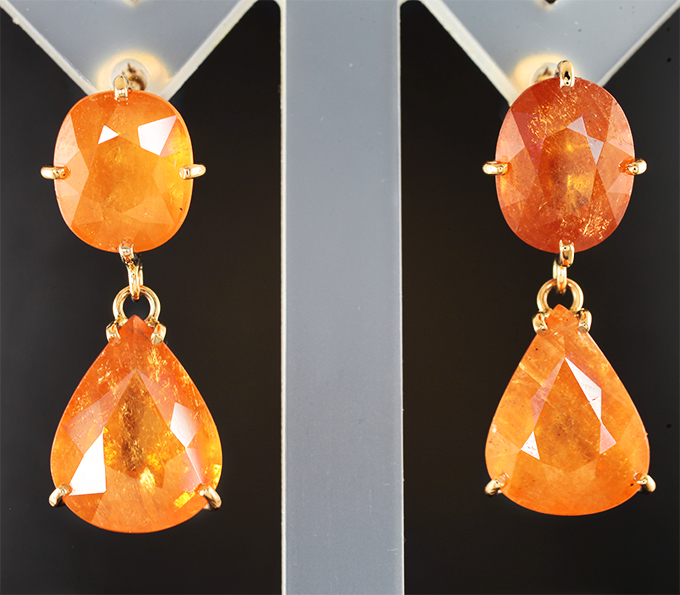 Золото Серьги со спессартинами гранатами 27,91 карата