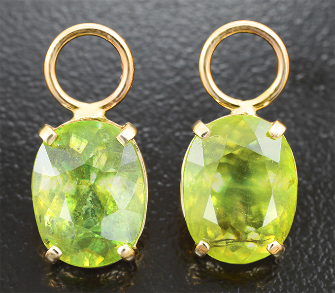 Подвесы для серег с сочно-зелеными сфенами 8,36 карата