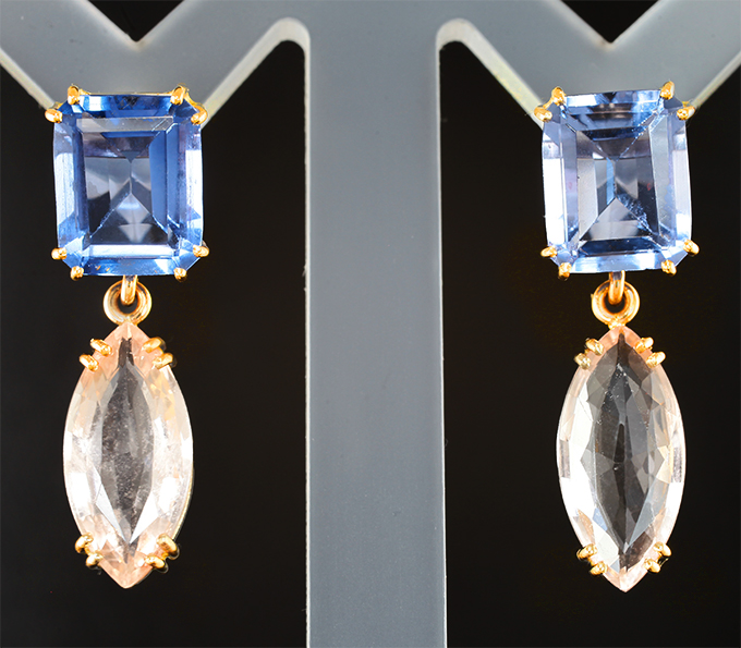 Золото Серьги с флюоритами со сменой цвета 7,3 карата и морганитами