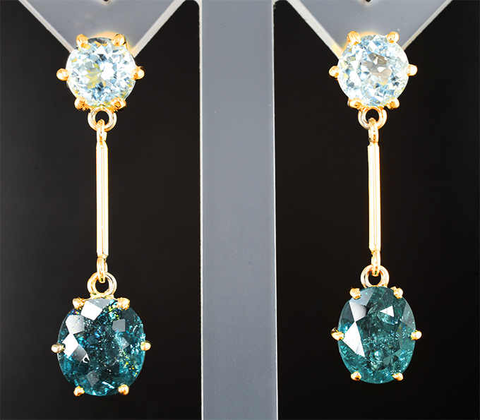 Золото Серьги с турмалинами 4,93 карата и амблигонитами 3,32 карата