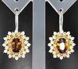 Серьги  со сфенами 3,66 карата и разноцветными сапфирами