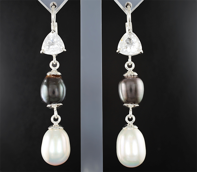 Серебро 925 Серьги с фенакитами 3,84 карата и жемчугом барокко 40,89 карата