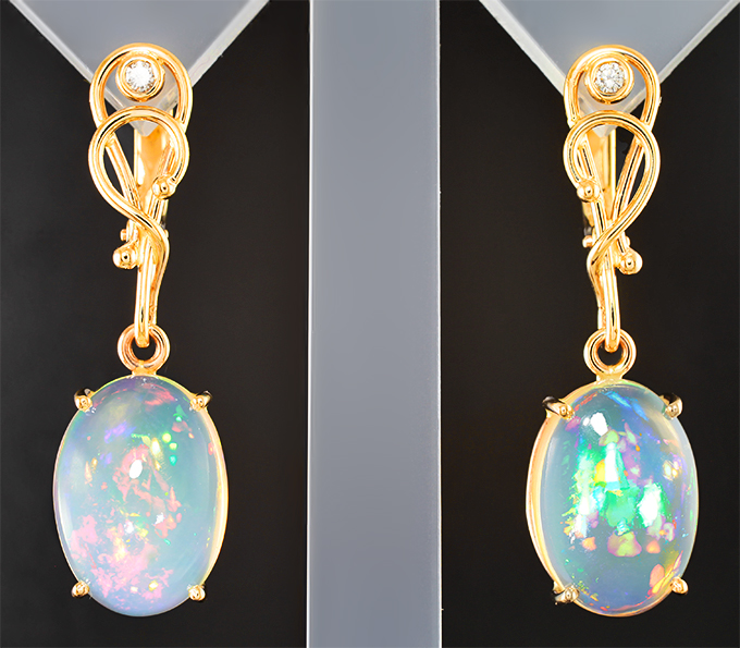 Золото Серьги с кристаллическими эфиопскими опалами 6,97 карата и бриллиантами