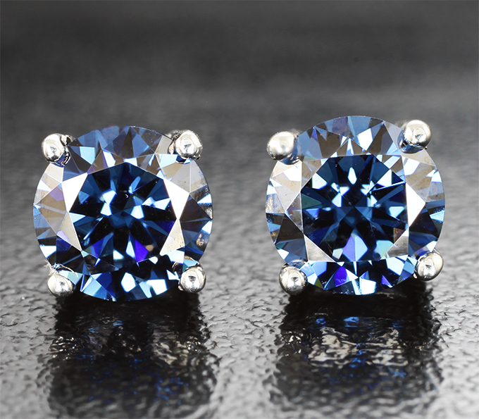 Серебро 925 Пусеты с насыщенно-синими муассанитами высокой чистоты 1,87 карата