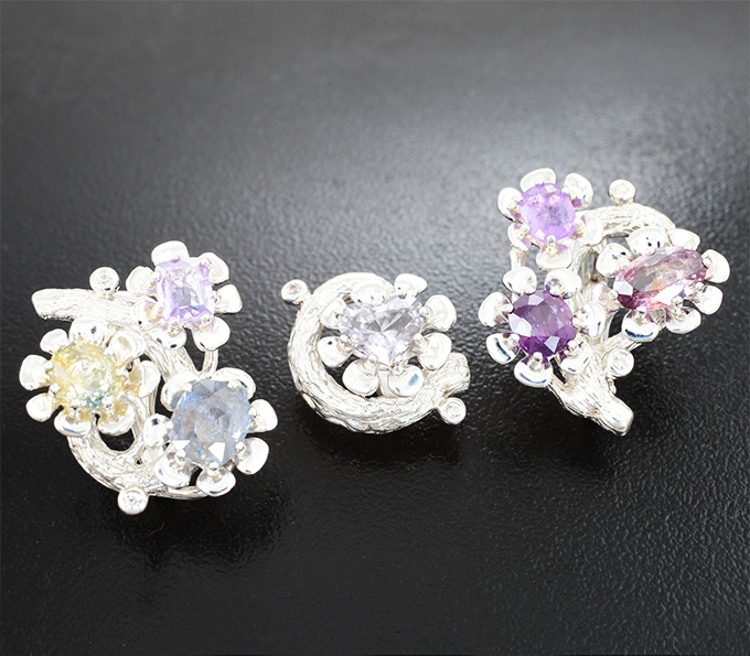 Серебро 925 Комплект с сапфирами, хакманитом и шпинелью