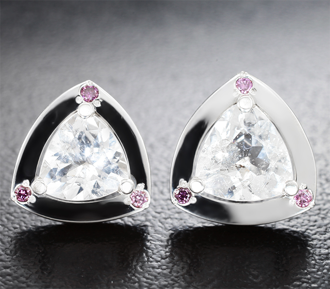 Серебро 925 Пусеты с фенакитами 2,01 карата и розовыми бриллиантами