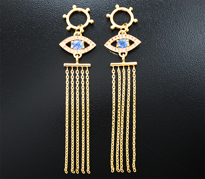 Золото Подвесы для серег с синими 1,05 карата и оранжевыми сапфирами, а также бриллиантами