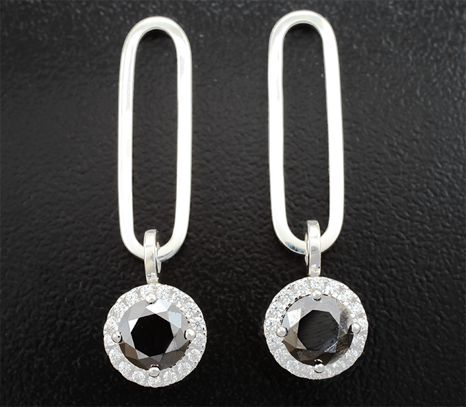 Серебро 925 Подвесы для серег с черными муассанитами 1,73 карата