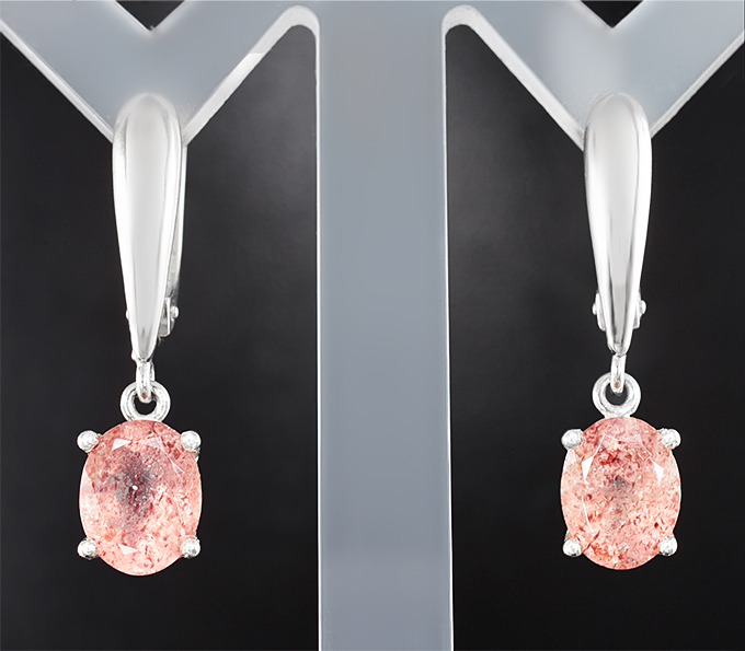 Серебро 925 Серьги с земляничным кварцем 3,65 карата