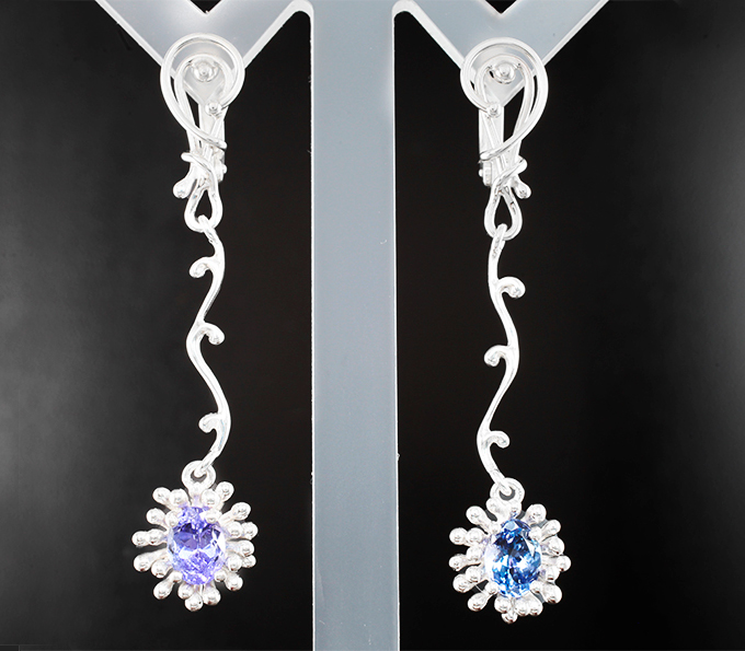 Серебро 925 Серьги с танзанитами 2,28 карата