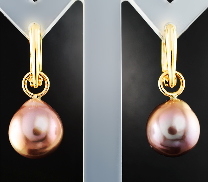 Золото Серьги с цветным морским жемчугом барокко 20,69 карата