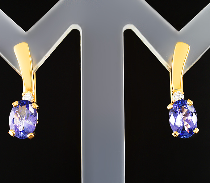 Золото Серьги с танзанитами 1,48 карата и бриллиантами
