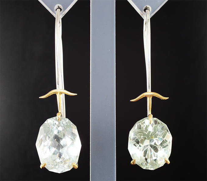 Серебро 925 Серьги с зелеными аметистами авторской огранки 24,32 карата