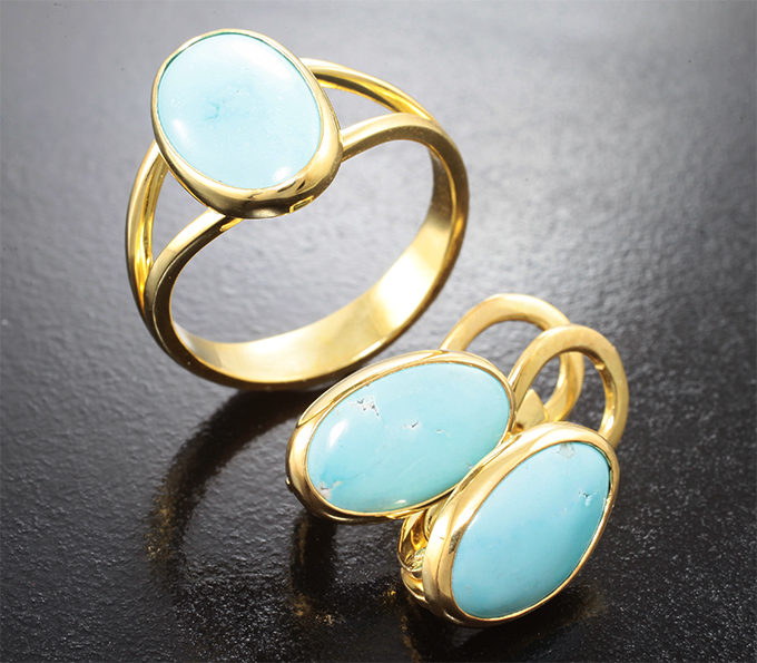 Серебро 925 Комплект с кабошонами армянской бирюзы 5,41 карата