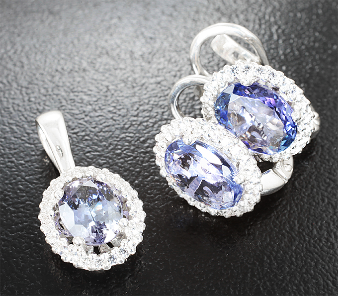 Серебро 925 Комплект с танзанитами 4,56 карата и сапфирами