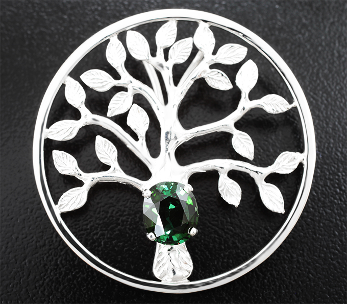 Серебро 925 Кулон с зеленым турмалином 1,7 карата