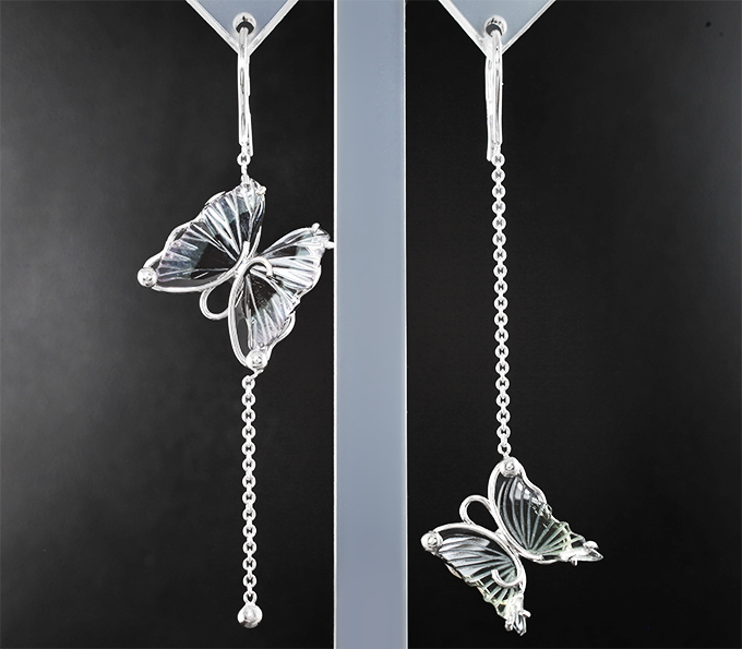 Золото Серьги с резными полихромными турмалинами 6,59 карата