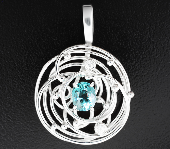 Серебро 925 Кулон с голубым турмалином и лейкосапфирами