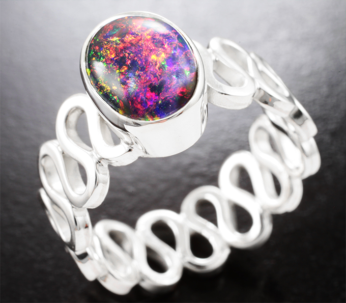 Серебро 925 Кольцо с кристаллическим черным опалом 1,34 карата