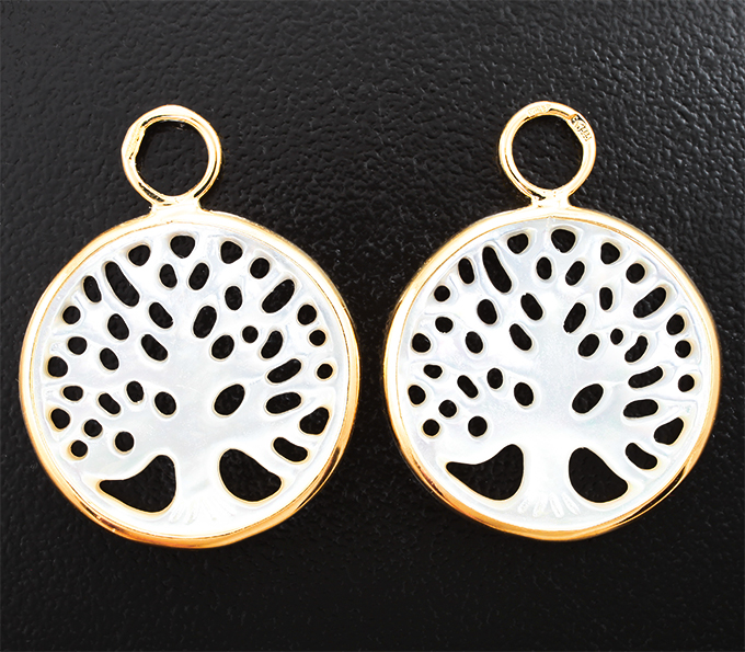 Золото Подвесы для серег с резным перламутром