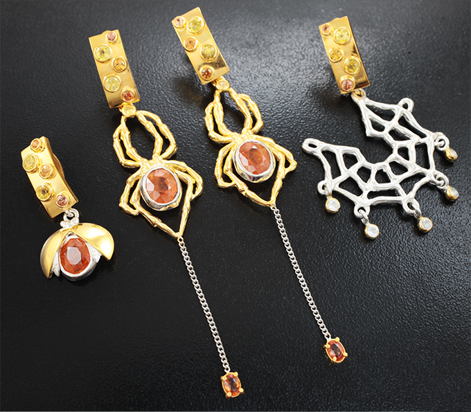 Серебро 925 Комплект со спессартинами «фанта» 7,18 карата и разноцветными сапфирами