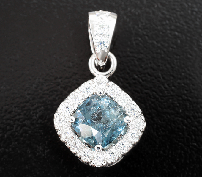 Золото Кулон с редким индиголитом турмалином 2,06 карата и муассанитами