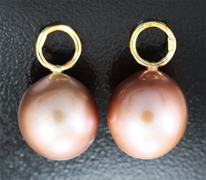 Золото Подвесы для серег с золотисто-кремовым морским жемчугом 23,26 карата