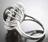 Кольцо с крупным звездчатым сапфиром 13,42 карата и голубыми цирконами Серебро 925