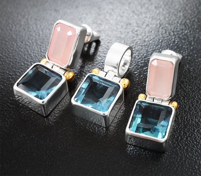 Серебро 925 Комплект с «неоновыми» флюоритами 9,39 карата и смитсонитами 4,84 карата