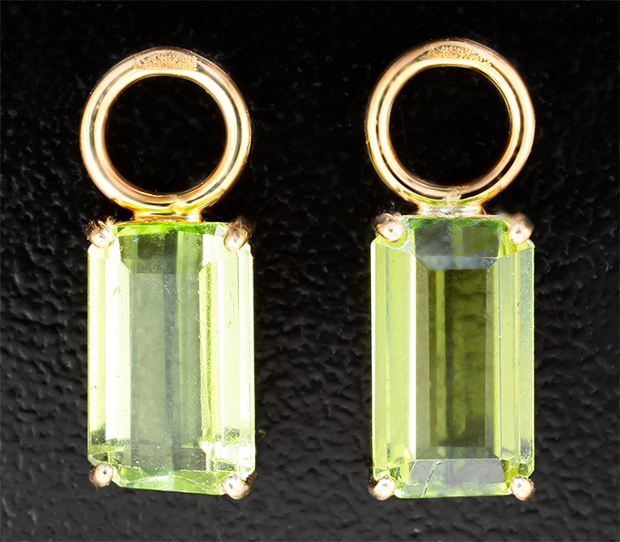 Золото Подвесы для серег с желтовато-зелеными турмалинами 3,09 карата