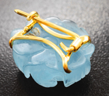 Брошь с резным аквамарином 19,74 карата Серебро 925