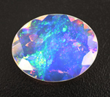 Кольцо с крупным ограненным эфиопским опалом 6,91 карата, лунным камнем и муассанитами Золото