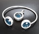 Комплект с синими топазами авторской огранки 12,59 карата и лейкосапфирами