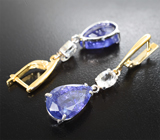 Серьги с крупной парой танзанитов 15,1 карата и бесцветными скаполитами 1,37 карата Золото