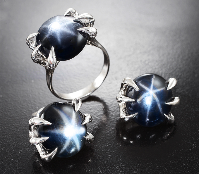 Золото Комплект со звездчатыми сапфирами 46,93 карата