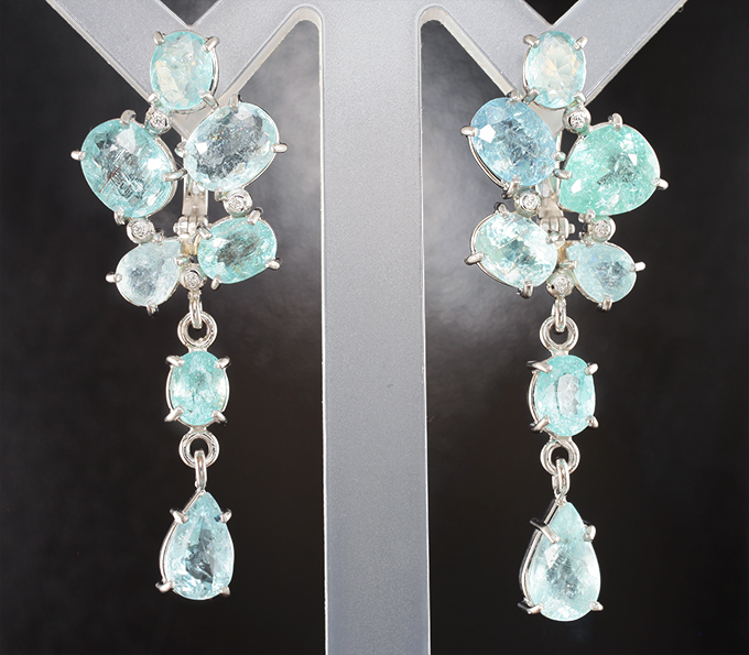 Золото Серьги с параиба турмалинами 11,22 карата и бриллиантами