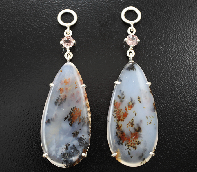 Серебро 925 Подвесы для серег с агатом с включениями дендритов 16,02 карата и гранатами со сменой цвета