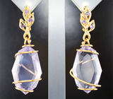 Серьги лавандовыми аметистами авторской огранки 26,64 карата и малыми аметистами