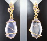 Серьги лавандовыми аметистами авторской огранки 26,64 карата и малыми аметистами Золото