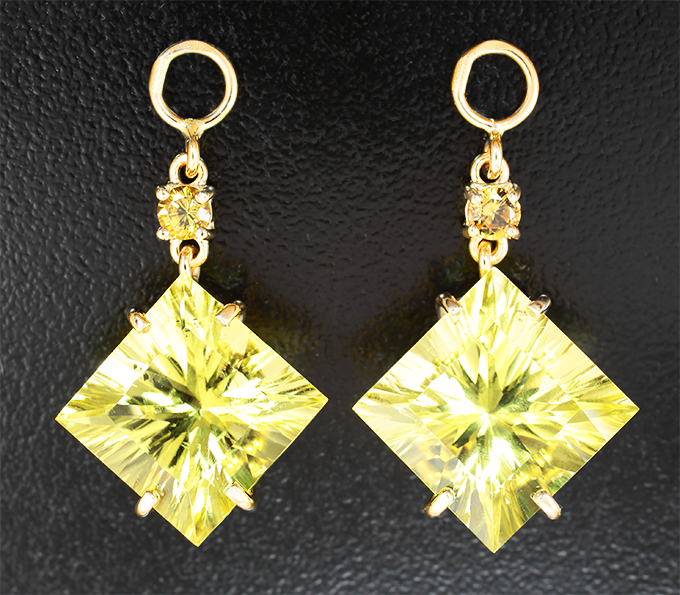Золото Подвесы для серег с лимонными цитринами 15,43 карата и мали гранатами