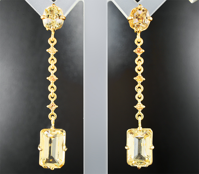 Серебро 925 Серьги с редкими синхалитами 1,99 карата, гелиодорами 8 карат и оранжевыми сапфирами