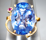 Кольцо с флюоритом со сменой цвета 8,71 карата, розовым и голубым сапфирами Золото