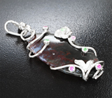 Кулон с дендритическим агатом 11,36 карата, розовыми сапфирами и цаворитами Серебро 925