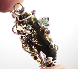 Кулон с дендритическим агатом 11,36 карата, розовыми сапфирами и цаворитами Серебро 925