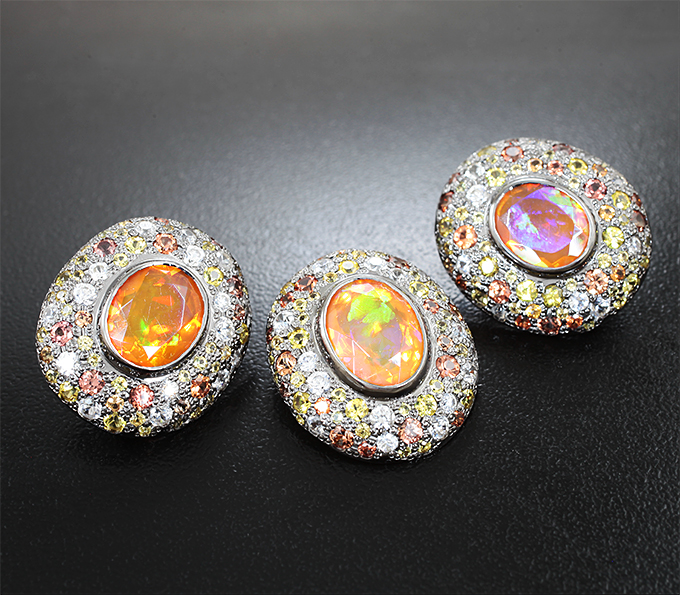 Серебро 925 Комплект с ограненными эфиопскими опалами 6,73 карата и разноцветными сапфирами