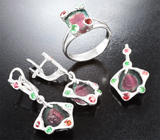 Комплект с насыщенными слайсами турмалинов 11,88 карата, цаворитами и сапфирами