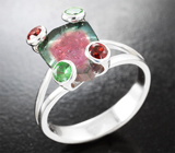 Комплект с насыщенными слайсами турмалинов 11,88 карата, цаворитами и сапфирами Серебро 925